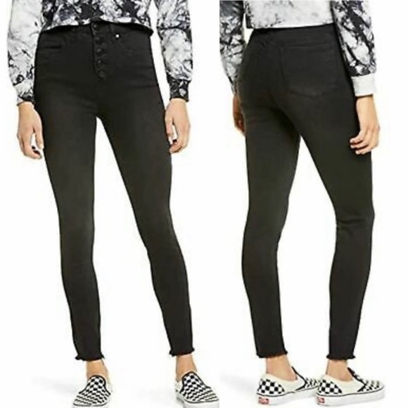 PTCL xNordstrom Denim Black Raw Hem High Rise Skinny Button Fly Jeans Size 27 - Picture 1 of 10